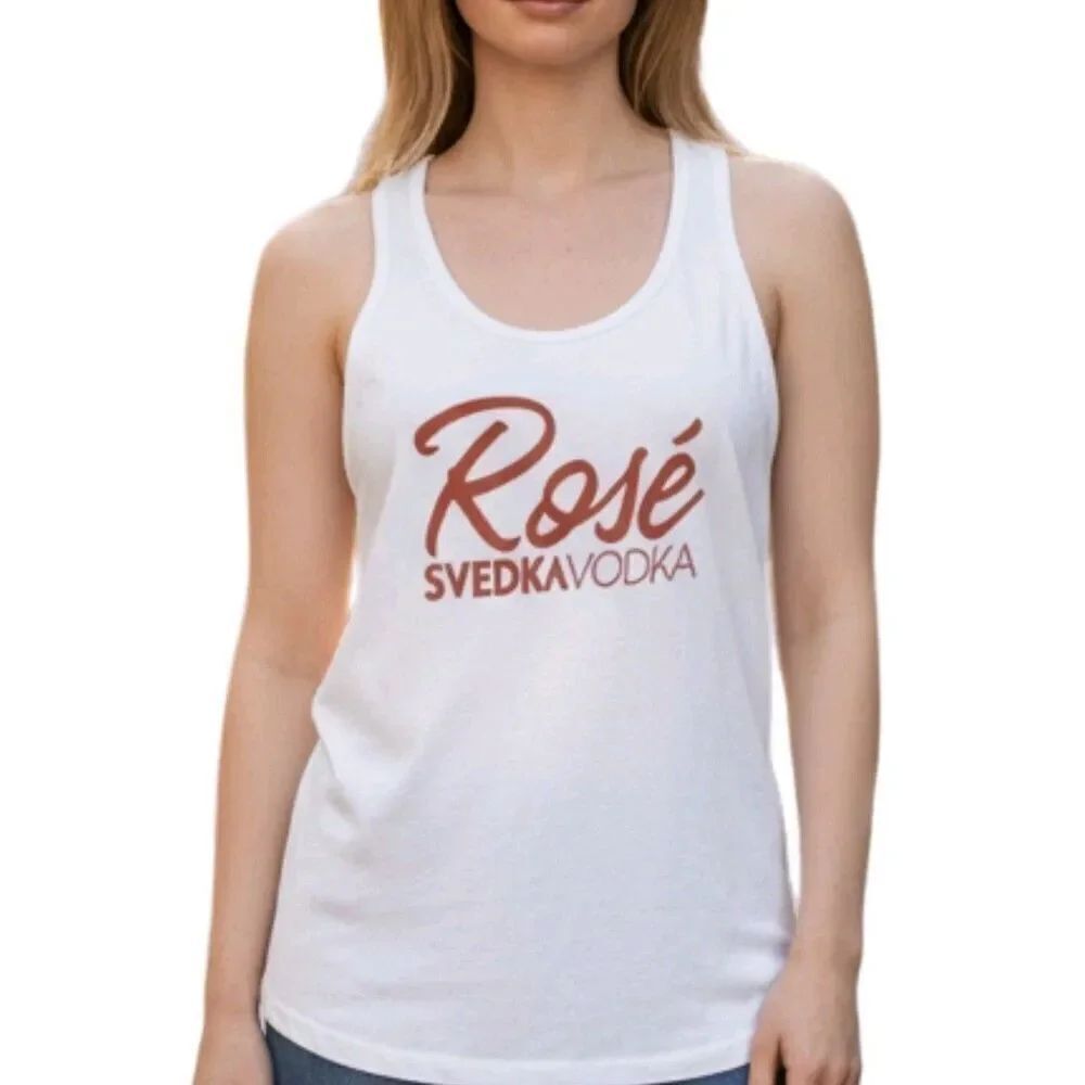 Svedka Rose Vodka Liquor Logo White Red Racer Back Tank Top Unisex Size S